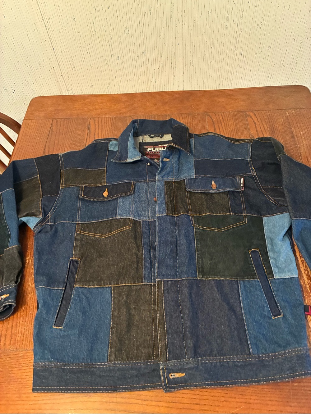 Vintage FUBU Patchwork Denim Jacket Men’s XL Trucker Coat Suede 1990’s